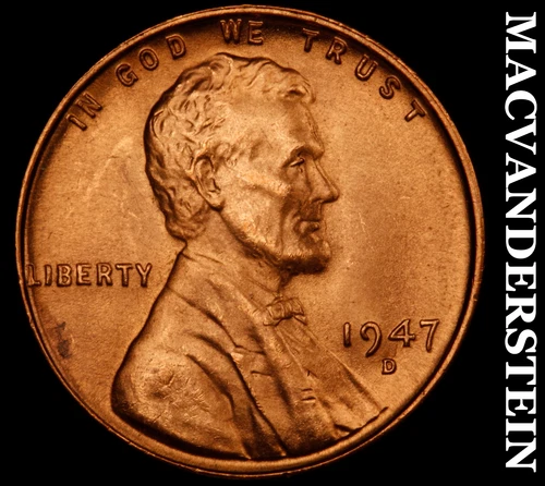 1947-D Lincoln Wheat Cent- Red Choice Gem Brilliant Uncirculated Luster #J5295
