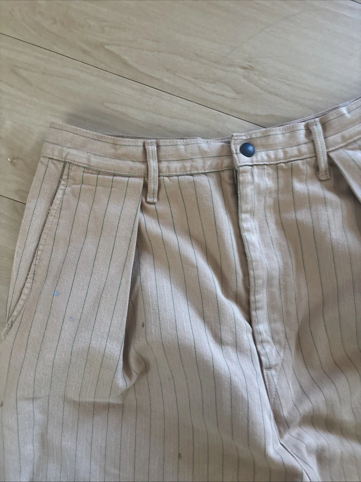 Pantalones holgados plisados Kapital talla L grandes marrón verde a rayas Foto 2 de 4