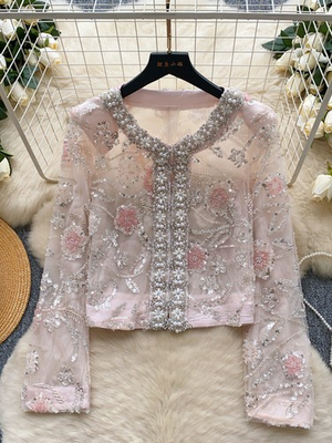 #ad Top Women#x27;s Fashion Embroidered Beaded Sequined Flower Jacket Shirt Short Coats $83.49