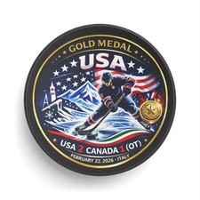 USA Men Gold Medal Champions 2026 Italy Commemorative Hockey Puck W GAME SCORE