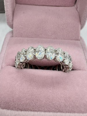 Luxury 3x5mm Oval Cut D VVS Moissanite Eternity Stack Ring 925 Silver Sz 5-9