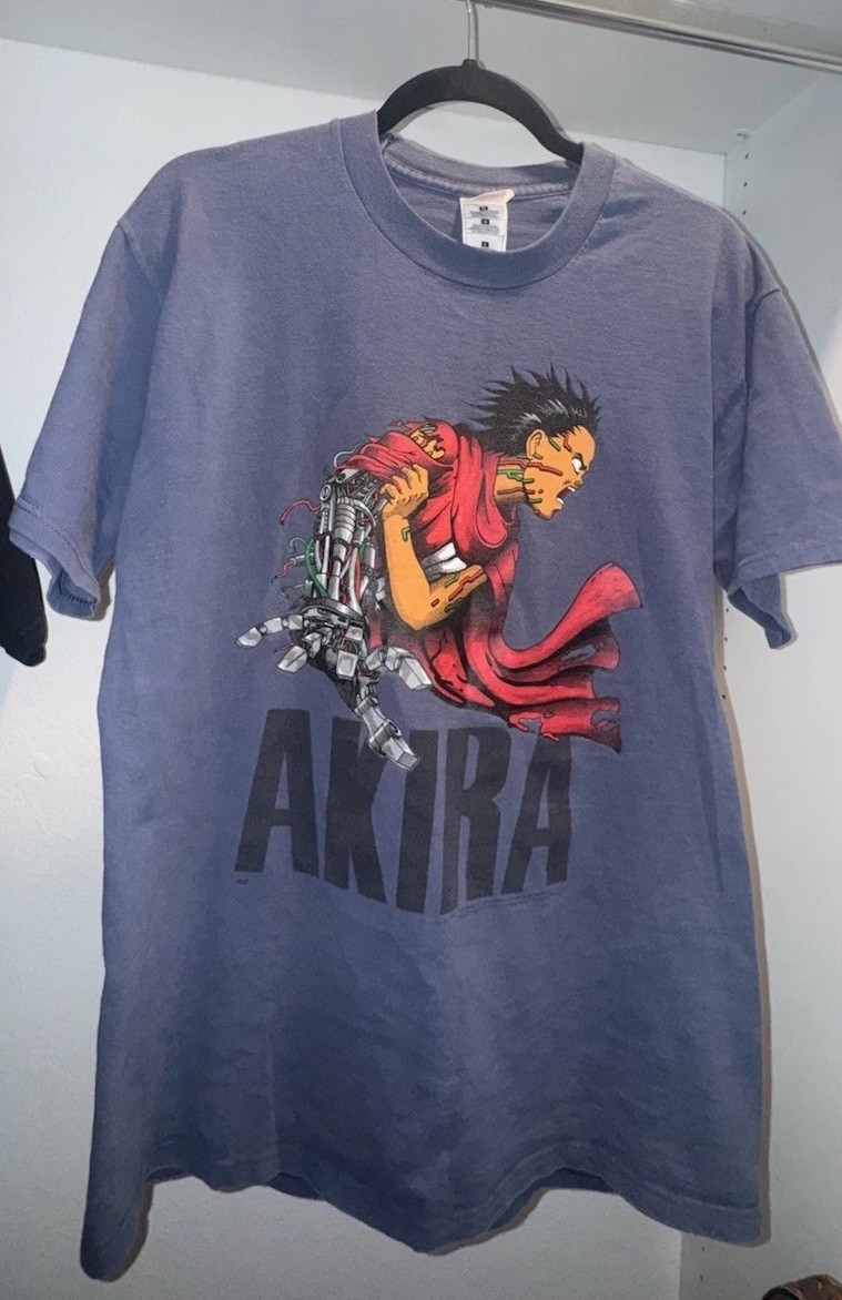 Fruit of the Loom Size L AKIRA T-Shirt Navy 90s Vintage Rare Color 