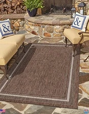Unique Loom Outdoor Border Collection Area Rug - Soft Border Design (2' x 3')