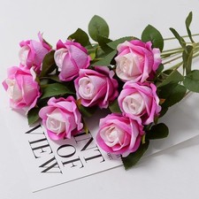 12X Artificial Single Rose Bud With Stem Silk Flowers Fake Bouquet Wedding Party