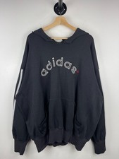 Vintage 90s Adidas 3 Stripe Spellout Embroidered Black Hoodie Size XL