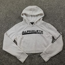 Alphalete Hoodie Womens S White Cropped Pullover Athletic Gym Workout Sweatshirt