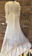 1960  s Vintage Wedding Dress w/ Removable Train Lace Satin EXQUISITE Size 8 1141