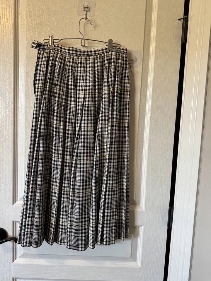 Falda Plisada Pendleton Rayón Vintage Años 90 Talla 6 Negro Blanco Amarillo Carrera Foto 3 de 4