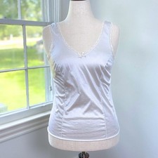 Vintage Velrose Coquette White Satin Camisole Medium Slip Top Lace Bow Bridal