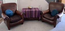 Tetrad DEGAS Distressed Leather Armchair / Chair Brown Fabric Cushion and Seat