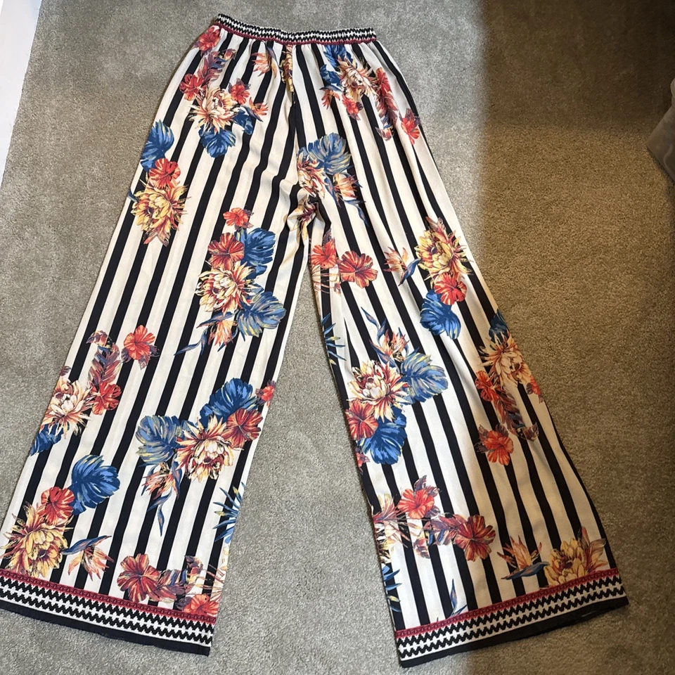 Pantalones Palazzo Flying Tomato para mujer diseño de flores a rayas talla M Foto 4 de 4