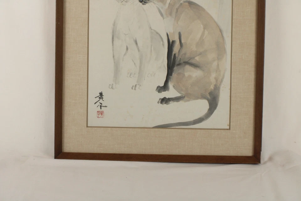 Акварель в японском стиле (Sumi-e) гуашь картина сиамских кошек с автографом - Изображение 4 из 4