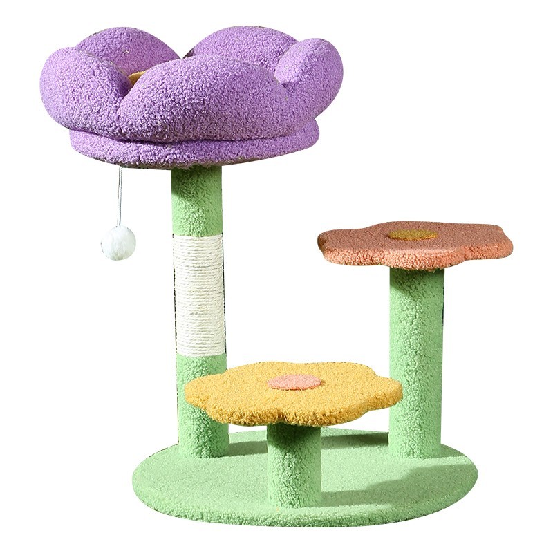 Albero Tiragraffi per Gatti con Design a Fiore, Cuccia Morbida e Piattaforme Col