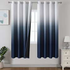 Navy Blue and Greyish White Ombre Blackout Curtains for Living Room, Energy E...