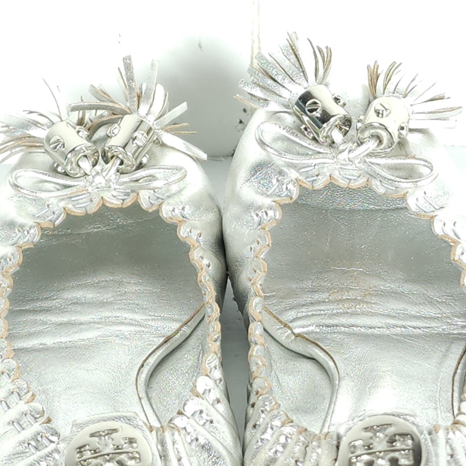 TORY BURCH Women's Reese US 6,5M Silver Leather Tassels Logo SlipOn Ballet Flats thumbnail 18