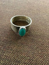 Southwestern Shop Sterling Silver 925 Ripple Design Oval Turquoise Ring - Size 6