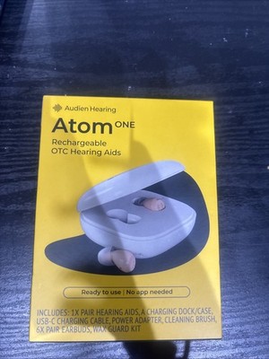 Audien Hearing Atom One Rechargeable Hearing Aids Beige w/ Charging Case NEW