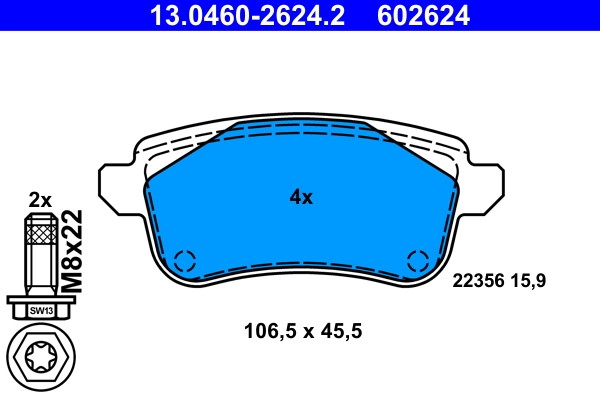 Plaquettes de frein ATE 13.0460-2624.2 d'origine pour étrier de disque arrière compatible OE 4406082