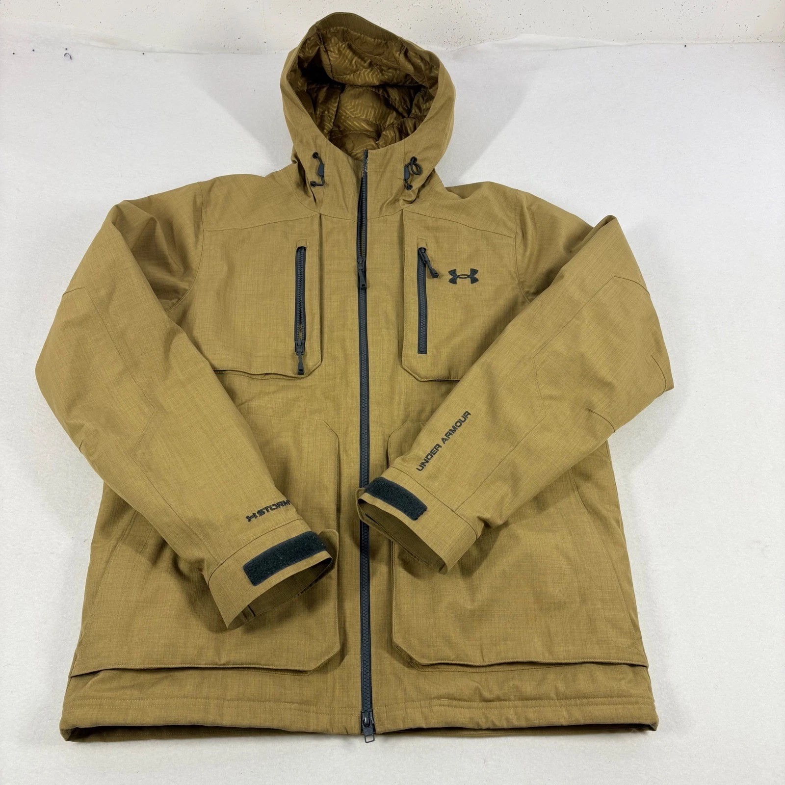 Under Armour Storm ColdGear Infrared Jacket Mens Large Tan Hooded Gorpcore Warm