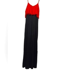 Coveted Clothing Red & Black Maxi Dress Adjustable Spaghetti Straps Size Large