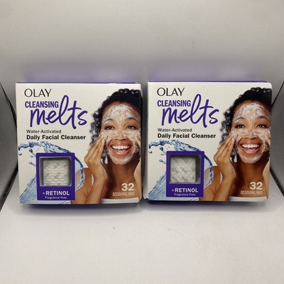 2 Pack Olay Face Cleansing Melts Daily Facial Cleanser + Retinol Frag Free 32ct
