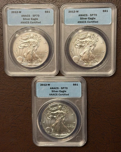 2013 W 1-oz American Silver Eagle ANACS SP 70 3 Coins Ounces