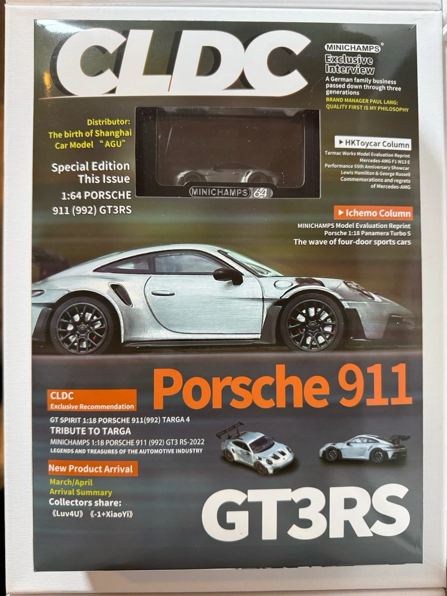 🔥Mini Champs 1:64 PORSCHE 911 992 GT3RS SILVER CLDC + Magazine +