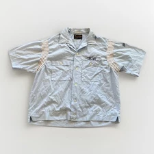 Vintage Bowling Shirt Mens L Olympian Blue Loop Collar Chain Stitch Felted 60s