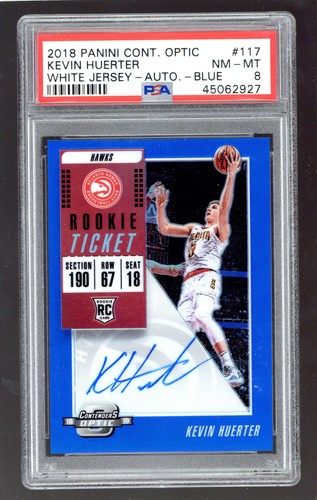 2018-19 Panini Contenders Optic #117 Kevin Huerter Blue /49 AUTO ROOKIE RC PSA 8