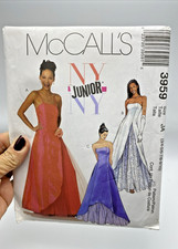 McCalls 3959 NY Junior Size JA 3-10 Party Prom Gown Dress Theater Formal Pattern