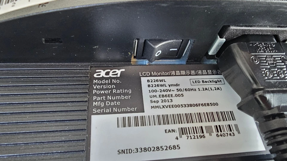 Monitor Acer B226WL 22 Zoll 1680x1050 Bildschirm TN 5ms VGA DVI-D, Lautsprecher - Bild 4 von 4