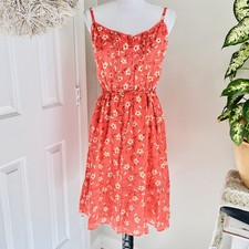 Old Navy Coral Orange Floral Fully Lined Sun Dress Boho Romantic Flowy - Large