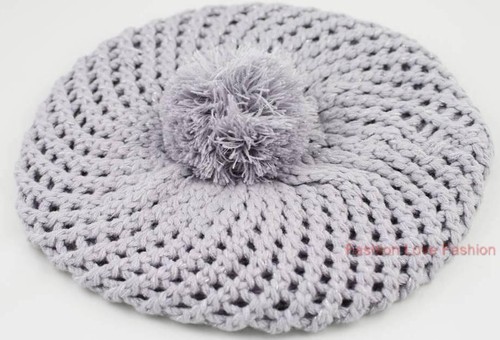 1 Pack WOMEN'S 2 LAYER BERET WARM POM-POM SOFT HAT W/SPARKLING SILVER - Picture 10 of 18