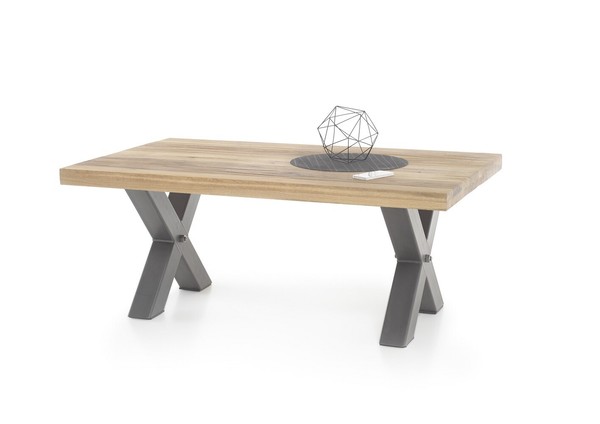 Couchtisch Wohnzimmertisch Wildeiche-Massiv X-Form Rechteckig GeöLt 120 Cm-image