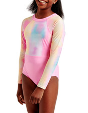 JUSTICE Girl Swimsuit Rash Guard One Piece Swim Long Sleeve 12 14 16 18 pink nwt