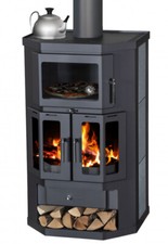 EEK A Kaminofen mit Backfach+Herdplatte Victoria Taro 2F Speckstein, schwarz