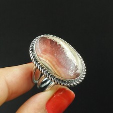 Natural Rhodochrosite Oval Gemstone 925 Sterling Silver Ring Size-7.5 US