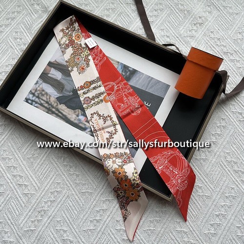 Designer Twill Silk Scarf Women Satin Print Scarves 4*90cm Long Narrow