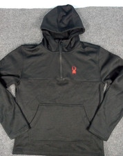 Spyder HOODIE Mens Medium DOUBLE SPIDER LOGO EMBROIDERED Black Half Zip