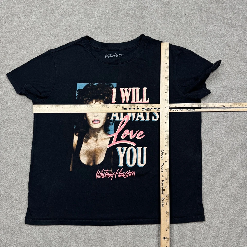 Whitney Houston Womens Shirt Size XL Black Short Sleeve Crew Neck Cropped Boxy T - Image 4 of 4