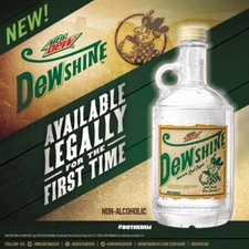 UNOPENED! SEALED! DEWSHINE MOUNTAIN DEW 25 OZ LIMITED EDITION GLASS BOTTLE JUG