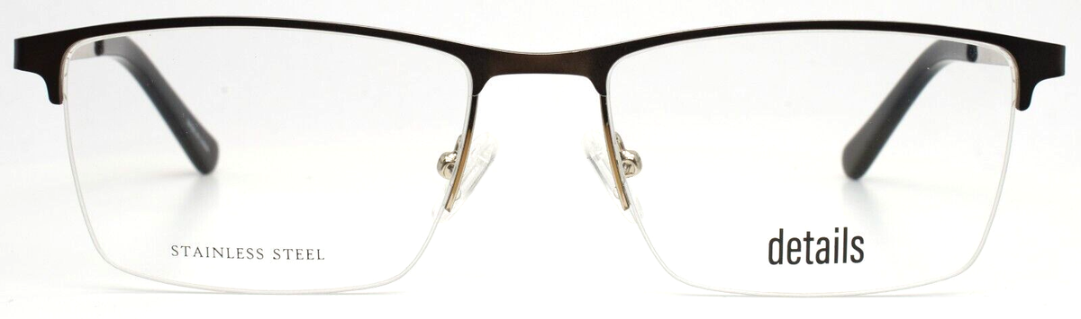 DETAILS OL422 040 Gunmetal Mens Rectangle Half Rim Eyeglasses 56