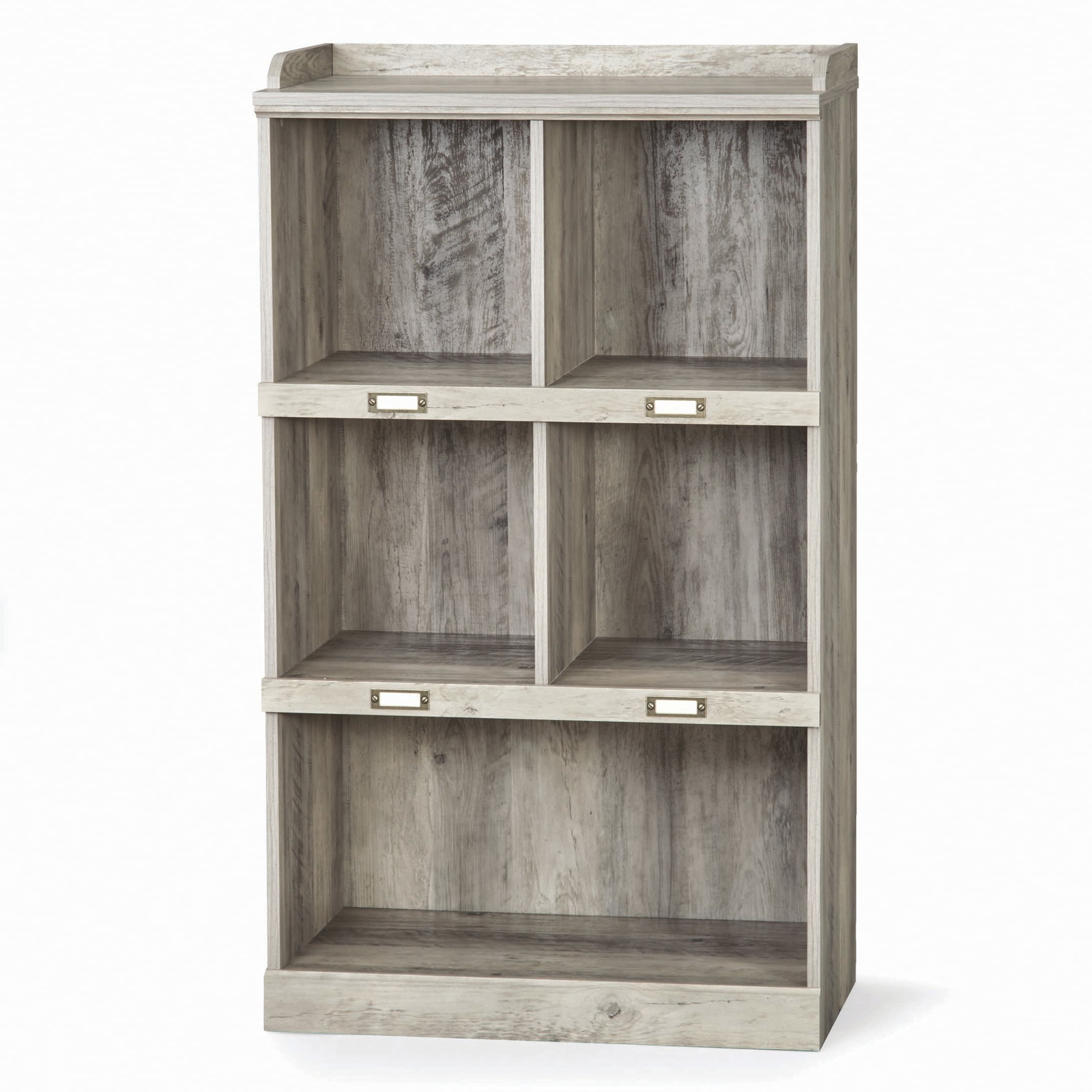 Modern Farmhouse 5-Cube Organizer Bookcase with Rustic Gray Finish and Name Plates  -image