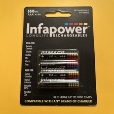 INFAPOWER 550 mAh RECHARGEABLE AAA Ni-MH (PACK OF 4) BATTERIES B009 5.38 per battery