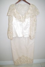 C12 Eleny NY Cocktail 2PC Blush Satin Long Dress Lace Pearl Sequin Customade