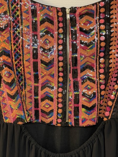 YA Los Angeles NWT Size L - Black Chiffon & Bright Sequin Formal, Prom Dress - Picture 8 of 9