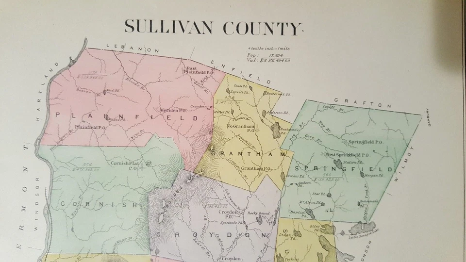 MAPA ANTIGUO - CONDADO DE SULLIVAN o NEWPORT - N.HAMPSHIRE - ATLAS 1892 Foto 2 de 4