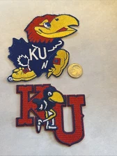 (2) KU Kansas Jayhawks Vintage Embroidered Iron On Patches patch lot 3"