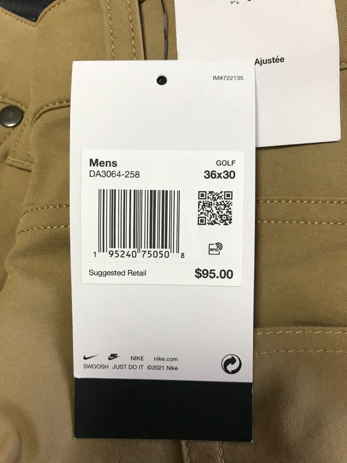 Nike Dri-FIT Repel Men's Size 36x30 5-Pocket Slim Fit Golf Pants $95 NWT