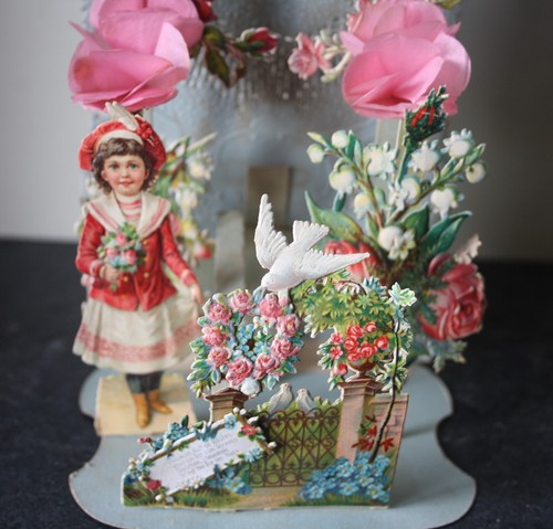 Posting card, backdrop card, oblate, child, roses, pigeons, love greeting - Picture 4 of 7